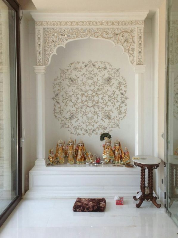 All Marble Mandir With an Inlay Design