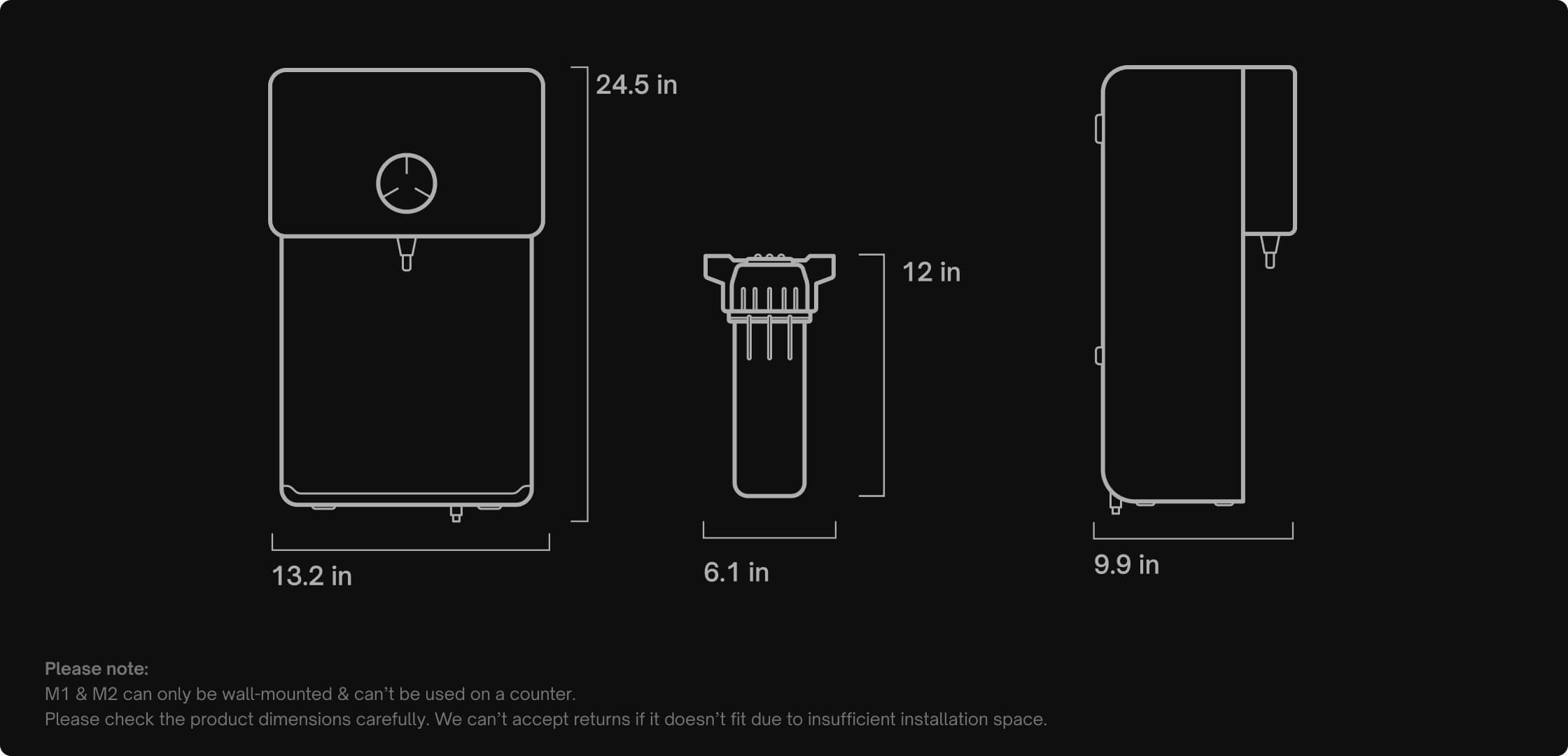 Dimensions for Native RO water purifier