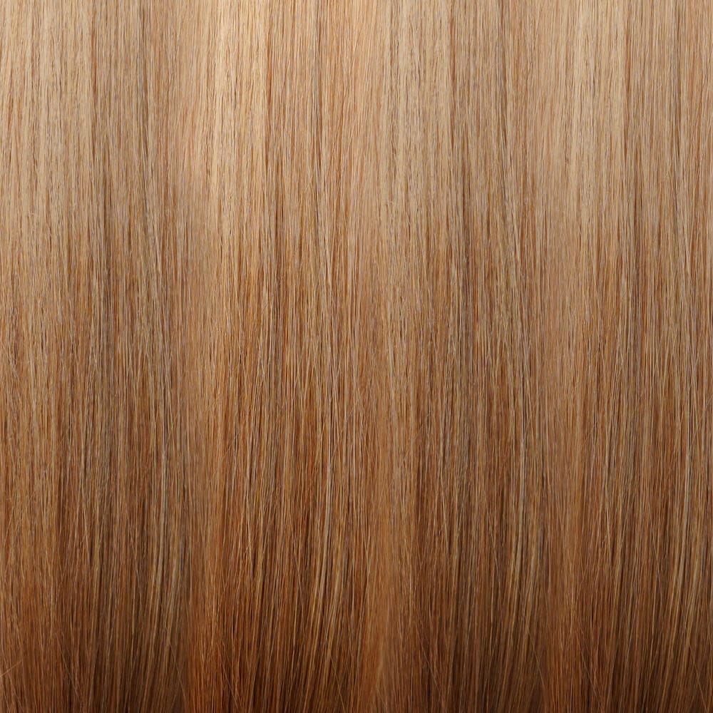 Caramel blonde hair color shade.
