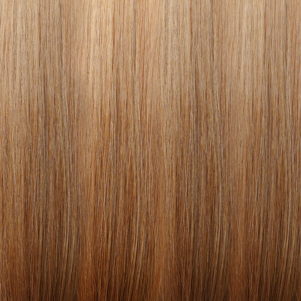 Caramel blonde hair color shade.