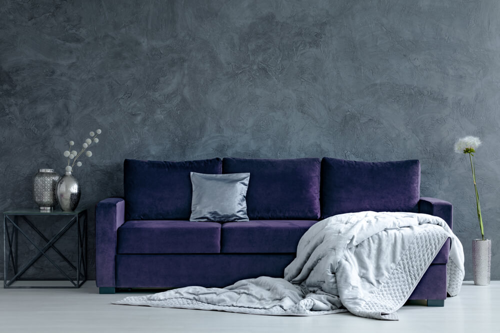 Purple and silver living room.