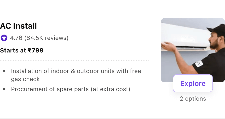 Explore prices for AC Installation at home