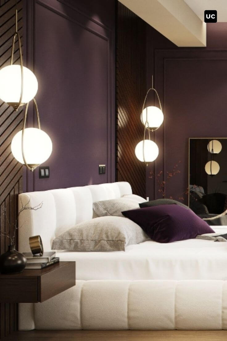 Purple and white bedroom.