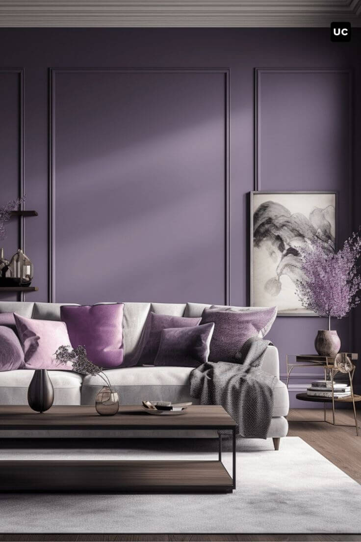 Purple and grey living room.