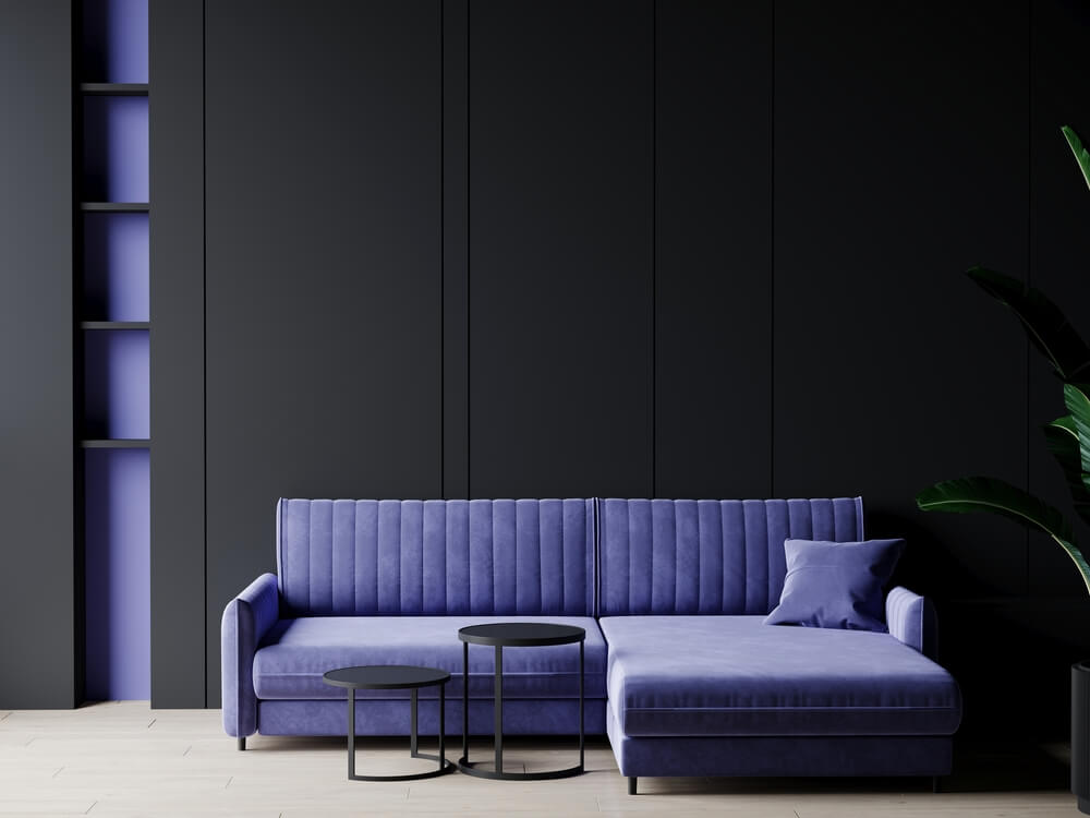 Purple and black living room.