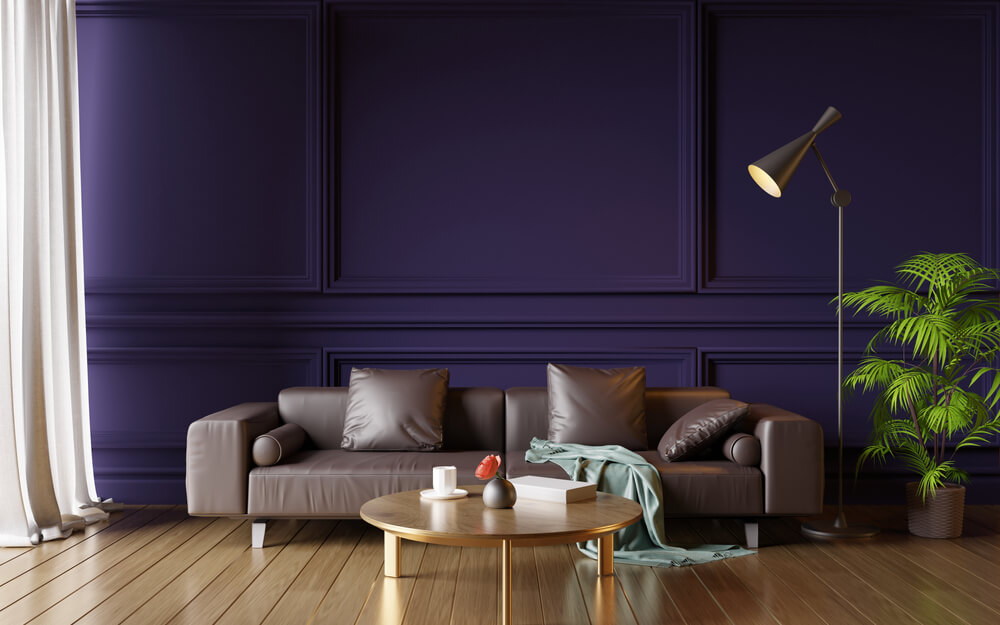 Purple and brown living room.