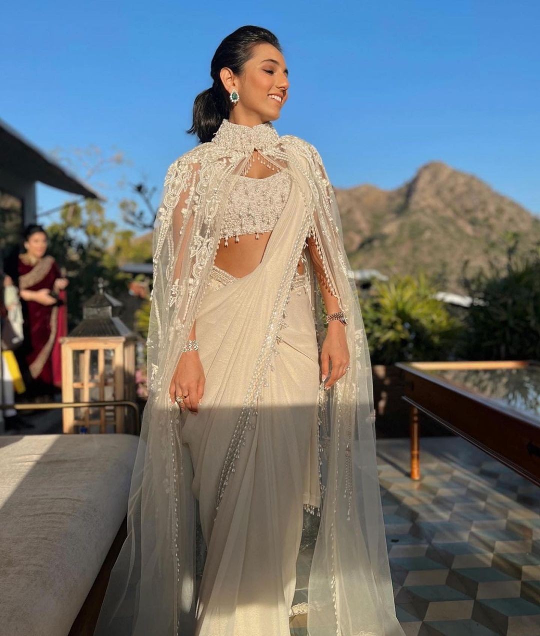 Cape style saree drape