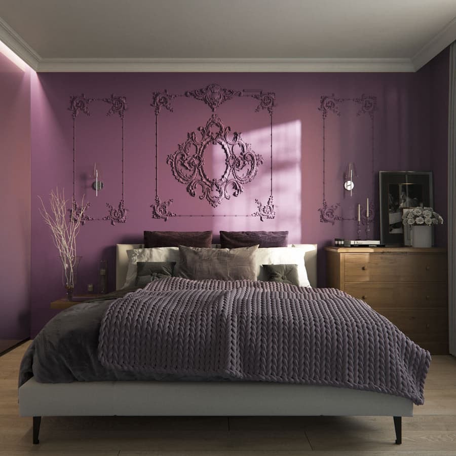 Elegant Two-Color Combination For Bedroom Walls With Royal Purple