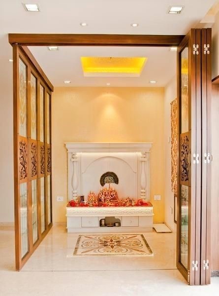 Mandir With Foldable Doors and Digitally-Printed Designs